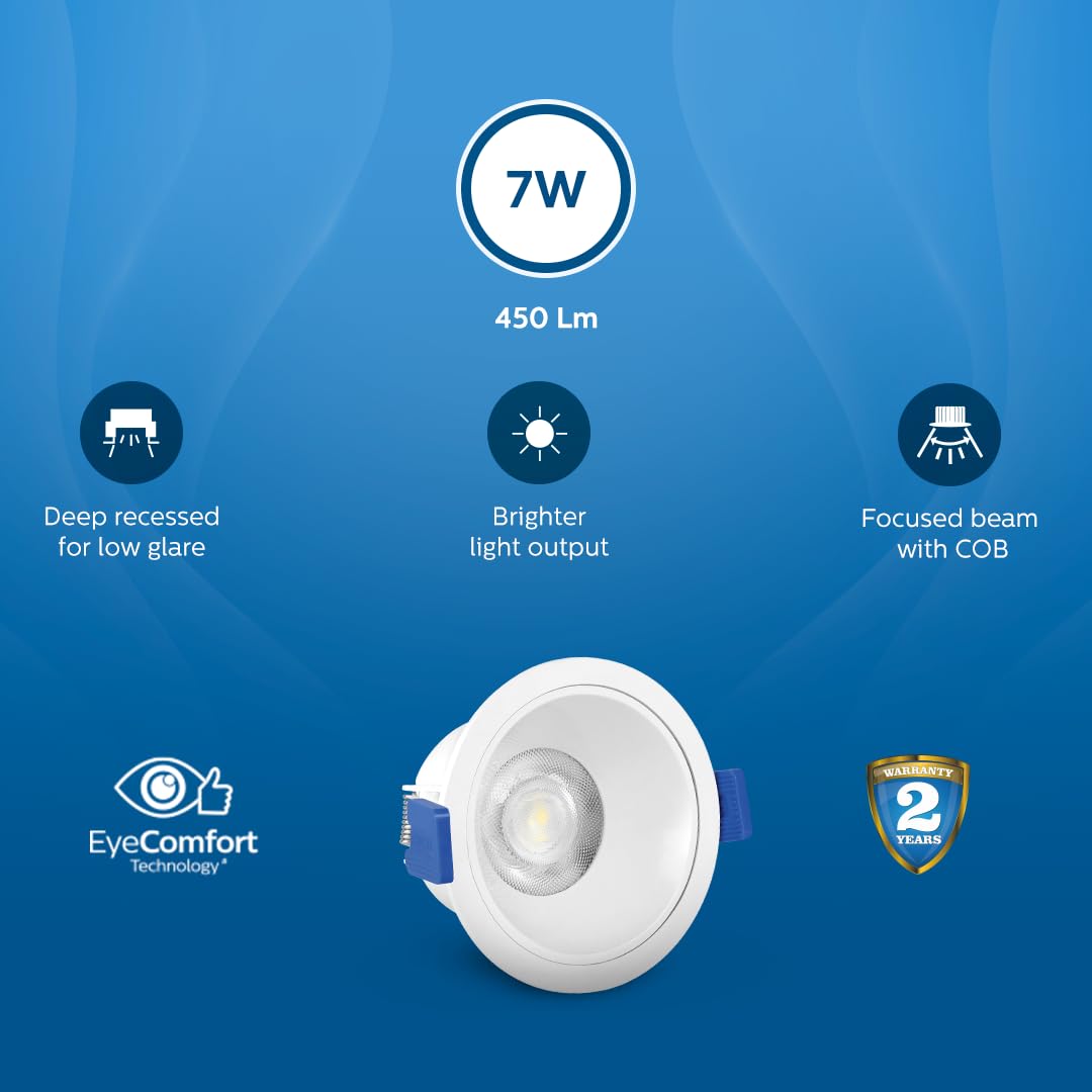 Philips 7 Watt White Reflector LED Ceiling COB Round Spot Light with Focused Beam (Pack of 24) (Warm White, B0CXX91QMD)