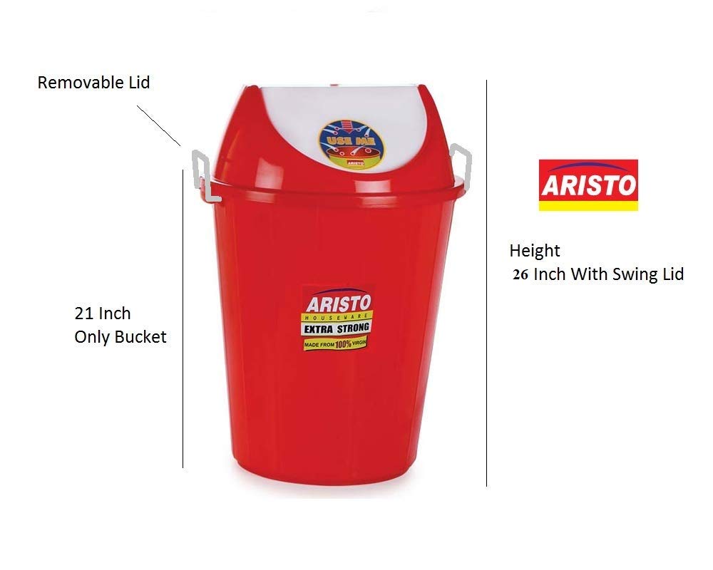 ARISTO Plastic Swing Lid Garbage Waste Dustbin, 30 Ltrs, Red