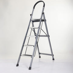 PROHOME Steel Ladder for Home 5 Steps Foldable with Anti-Skid Wide Steps (30cm x 20cm) | 5 Step Ladder for Home Use with D-Shape Rods | Secure Lock | 170 Kg Capacity Folding Ladder | 5 Year Warranty