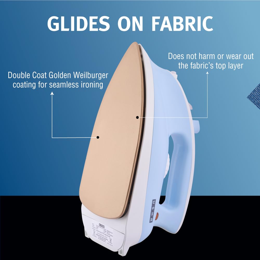 Usha Goliath Spray Tech 1200Watt Dry Iron with Water Spray Feature | Double Coated Golden Non Stick Soleplate for Longer Durability | 360° Swivel Cord | 2 Years Warranty | (Blue & White)