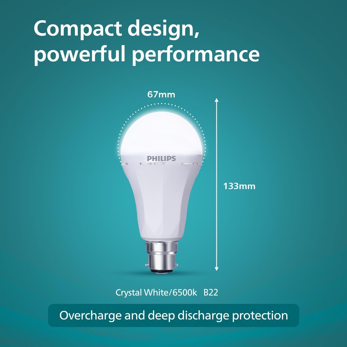 Philips Stellar Bright Rechargeable Emergency Inverter LED Bulb, B22 8.5-Watt-Crystal White(Pack of 2)