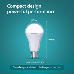 Philips Stellar Bright Rechargeable Emergency Inverter LED Bulb, B22 8.5-Watt-Crystal White(Pack of 2)