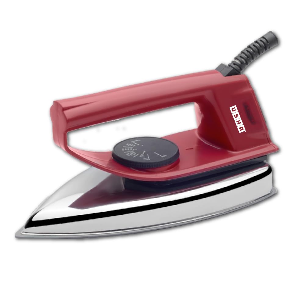 USHA EI 4175-M 750W ULTRA LIGHT WEIGHT ELECTRIC IRON WITH NON STICK PTFE COATED (BLACK WEILBURGER) SOLE PLATE, LIGHT BLUE