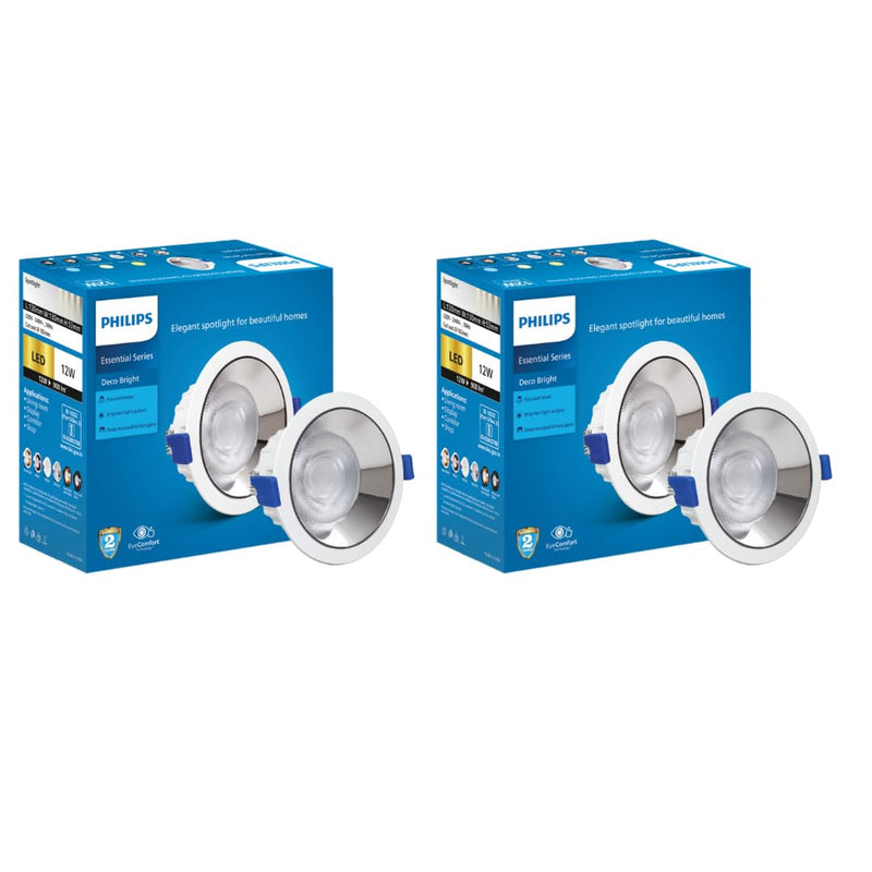 Philips 12 Watt Chrome Reflector LED Ceiling COB Round Spot Light with Focused Beam (Pack of 2) (Warm White, B0D3NBLWRS)