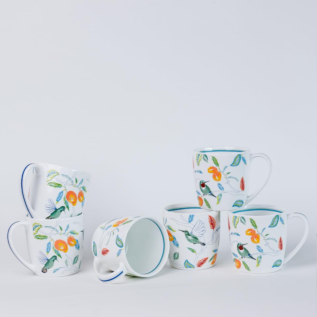 Magique by The Wishing Chair x ClayCraft : Mango Paradise Summer Fine China Ceramic Mug Set of 6 | 200 ml | Tea Cup Set of 6 | Mugs for Coffee | Ideal for Gifting | Perfect for Home & Office
