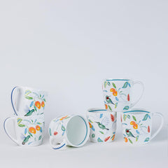 Magique by The Wishing Chair x ClayCraft : Mango Paradise Summer Fine China Ceramic Mug Set of 6 | 200 ml | Tea Cup Set of 6 | Mugs for Coffee | Ideal for Gifting | Perfect for Home & Office