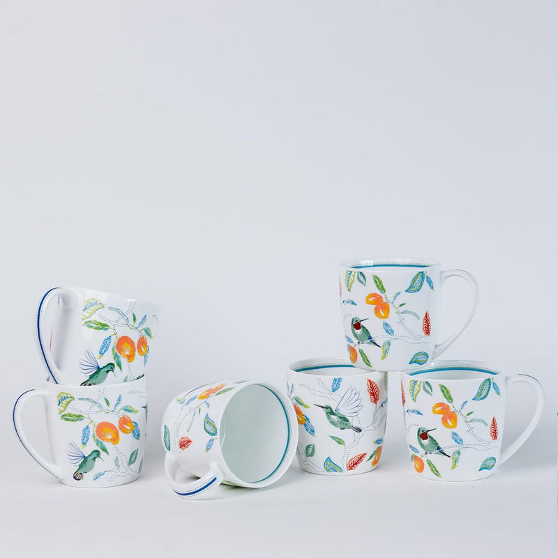 Magique by The Wishing Chair x ClayCraft : Mango Paradise Summer Fine China Ceramic Mug Set of 6 | 200 ml | Tea Cup Set of 6 | Mugs for Coffee | Ideal for Gifting | Perfect for Home & Office