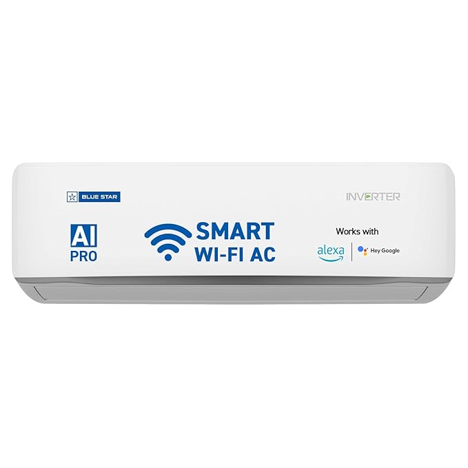 Blue Star 1 Ton 5 Star, Wi-Fi Smart Inverter Split AC (Copper,Convertible 5 in 1 Cooling, AI Pro, Voice Command, DigiQ Hepta Sensors, 4 Way Swing, ID512ZNURS, White)