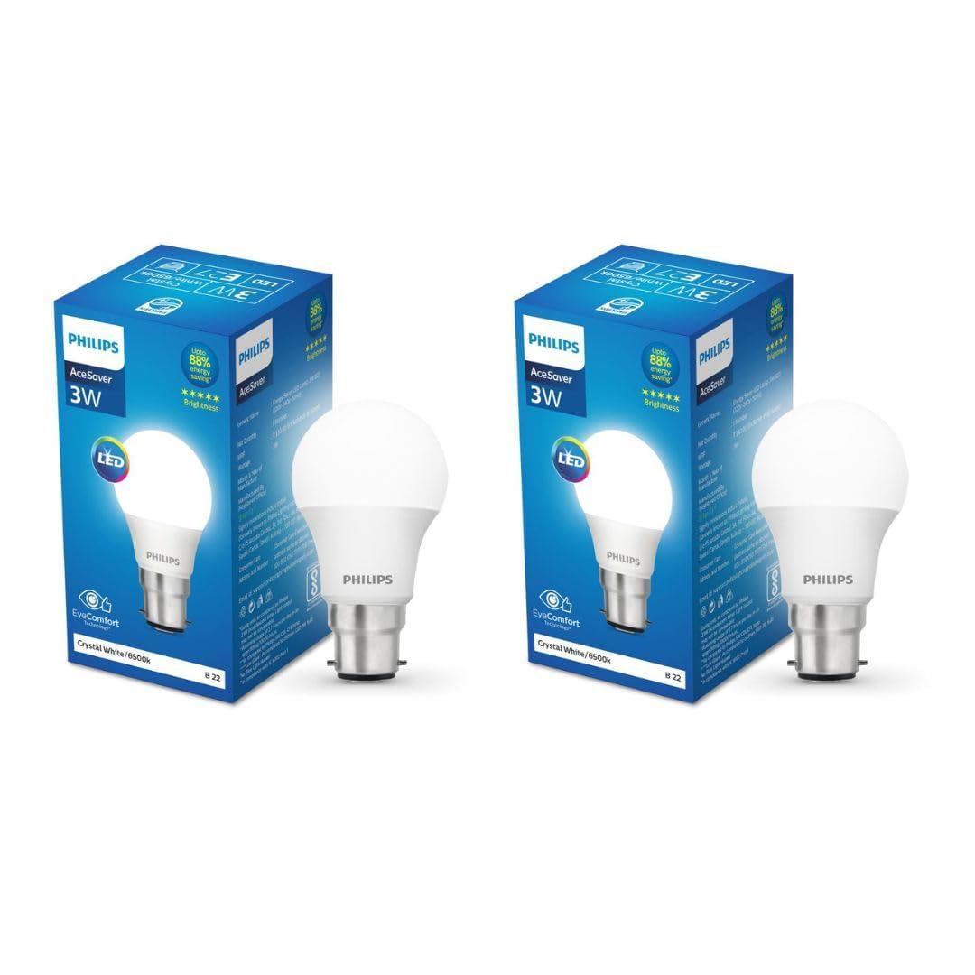 Philips Base B22 3-Watt LED bulb (Cool Day Light,Pack of 2) (Cool Day Light)