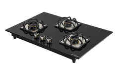 Faber Mild Steel Hobtop Imperia Plus 783 BRB Ci Bk 3 Brass Auto Ignition Burner Auto Electric Ignition Glass Top (Black)