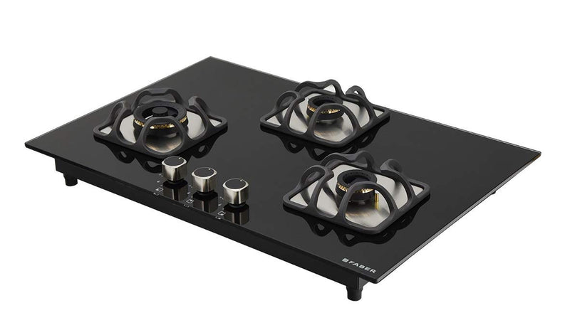 Faber Mild Steel Hobtop Imperia Plus 783 BRB Ci Bk 3 Brass Auto Ignition Burner Auto Electric Ignition Glass Top (Black)