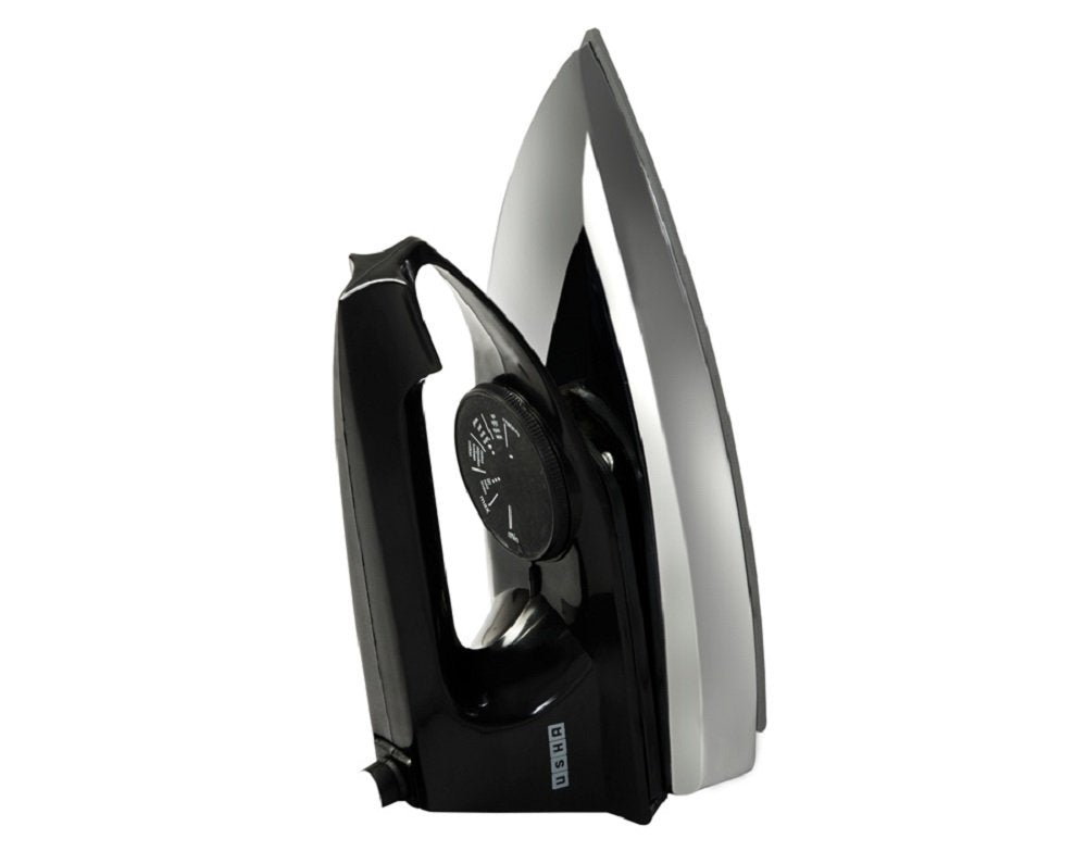 USHA Aluminium Usha 2801 750Watt Dry Iron Metal Body | Linished Soleplate | Thermal Safety Fuse | 180° Swivel Cord | 1 Years Warranty | (Black), 750 Watts