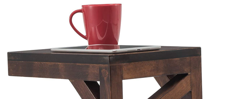Rosewood C-Shaped Side Table for Living Room, Bedroom, Home Office - Dark Brown Sheesham Wood - L 10.1181 x D 1