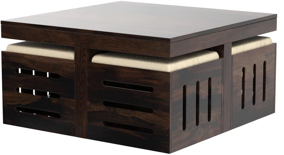 Solid Sheesham Coffee Table 4 Seater with Four Stool for Living Room Center Coffee Table for Bedroom,Cafe, Home