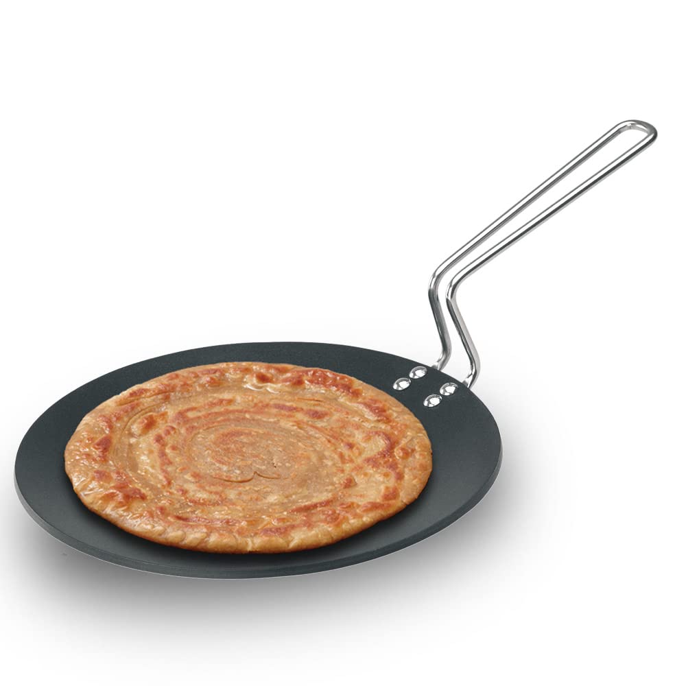 Hawkins Futura 22 cm Tava, Non Stick Tawa with Stainless Steel Handle, Black (NT22).