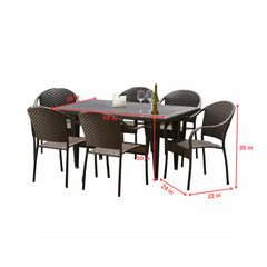 Michele Outdoor Patio Dining Set 6 Chairs and 1 Table (Brown)