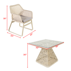 Buratti Outdoor Patio Dining Set 4 Chairs and 1 Table (Beige)