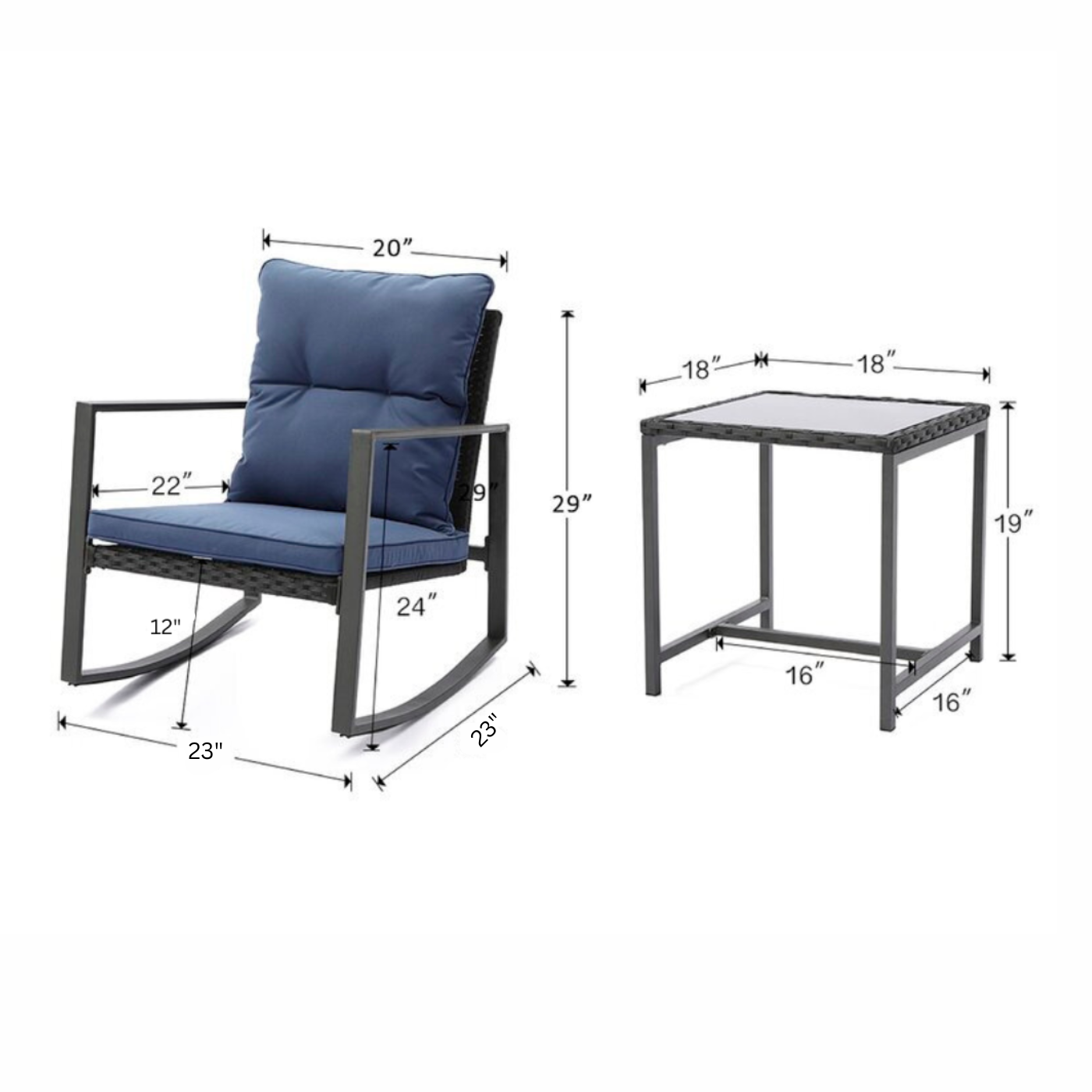 Diu Outdoor Patio Seating Set 2 Chairs and 1 Table Set (Black)
