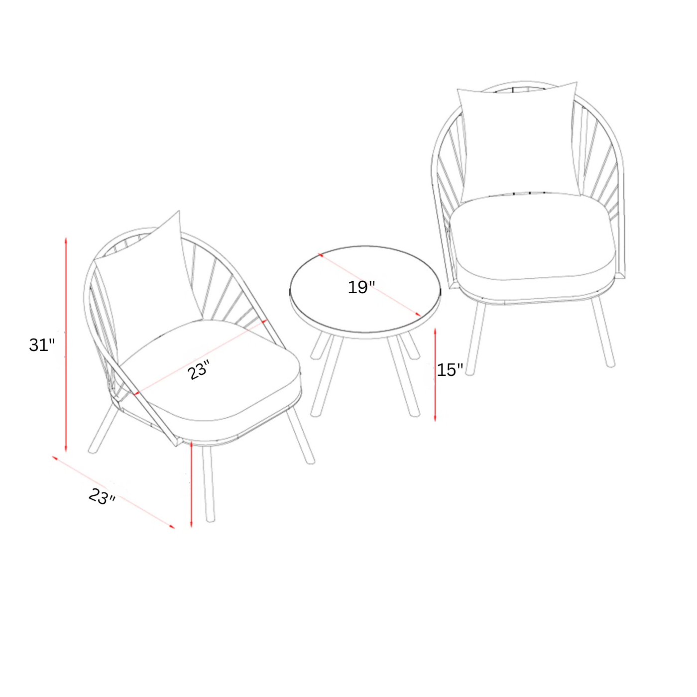 Peraza Outdoor Patio Seating Set 2 Chairs and 1 Table Set (Black) Braided And Rope