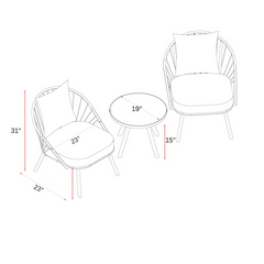 Peraza Outdoor Patio Seating Set 2 Chairs and 1 Table Set (Black) Braided And Rope