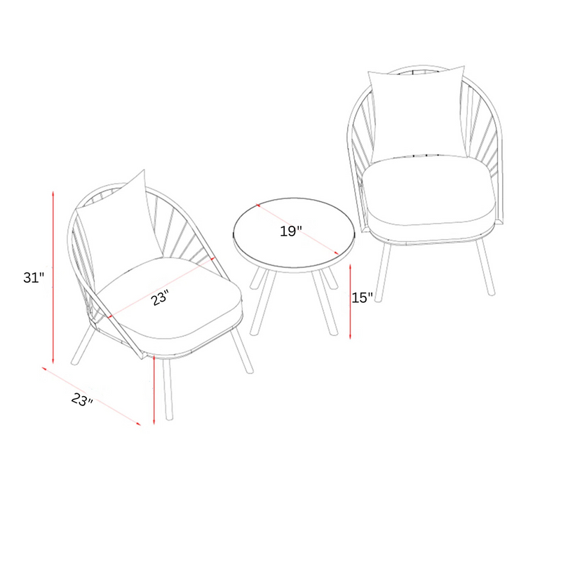 Peraza Outdoor Patio Seating Set 2 Chairs and 1 Table Set (Black) Braided And Rope