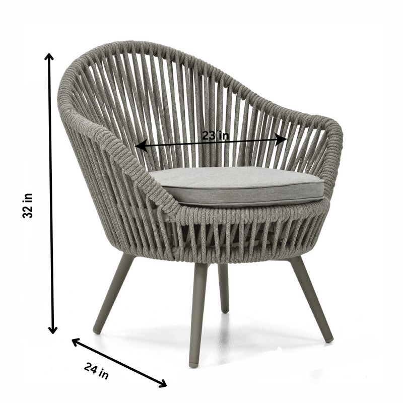 Faux Outdoor Patio Seating Set 2 Chairs and 1 Table Setc(Grey) Braided & Rope