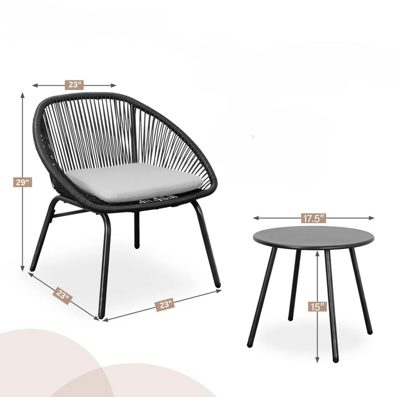 Lanx Outdoor Patio Seating Set 2 Chairs and 1 Table Set (Black)