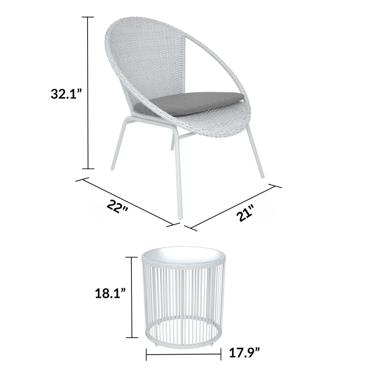Loving Outdoor Patio Seating Set 2 Chairs and 1 Table Set (White)