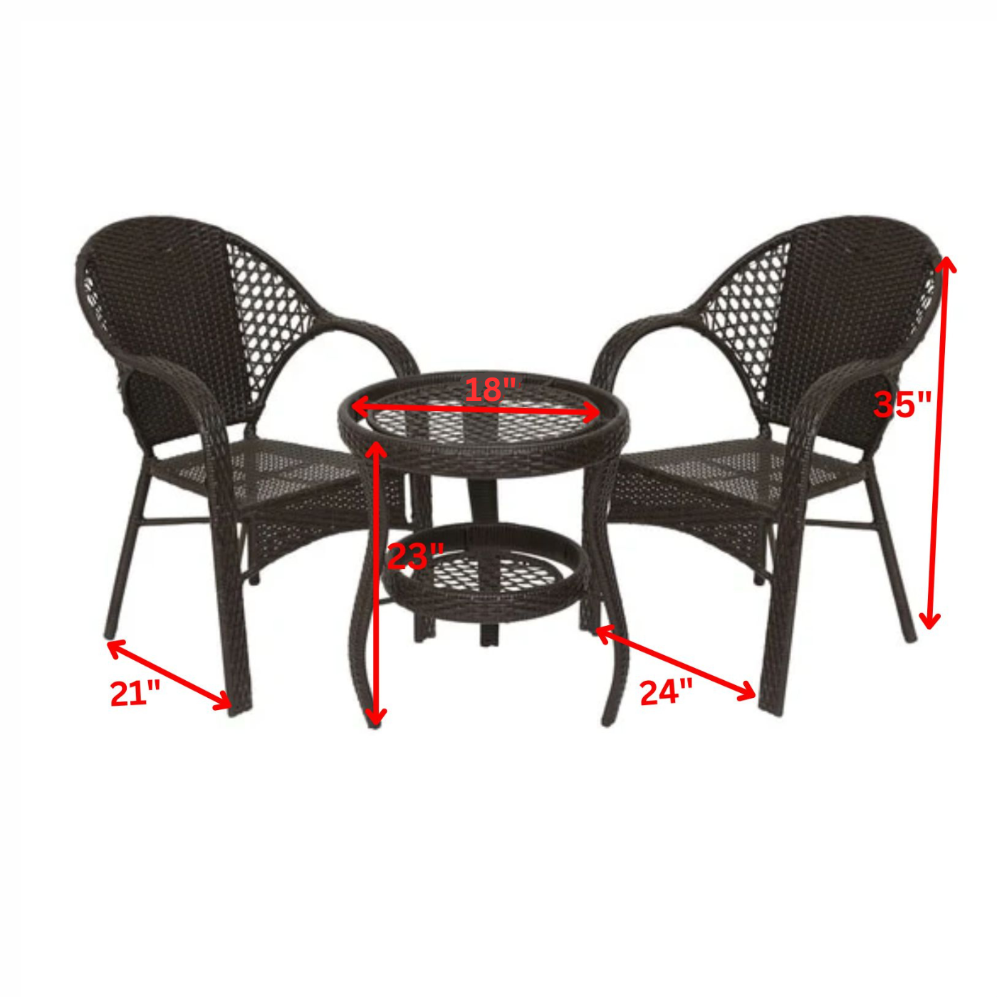 Rutu Outdoor Patio Seating Set 2 Chairs and 1 Table Set (Brown)