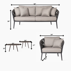 Legion Outdoor Sofa Set 2 Seater , 2 Single seater and 2 Center Table Set (Dark Grey) Braided & Rope