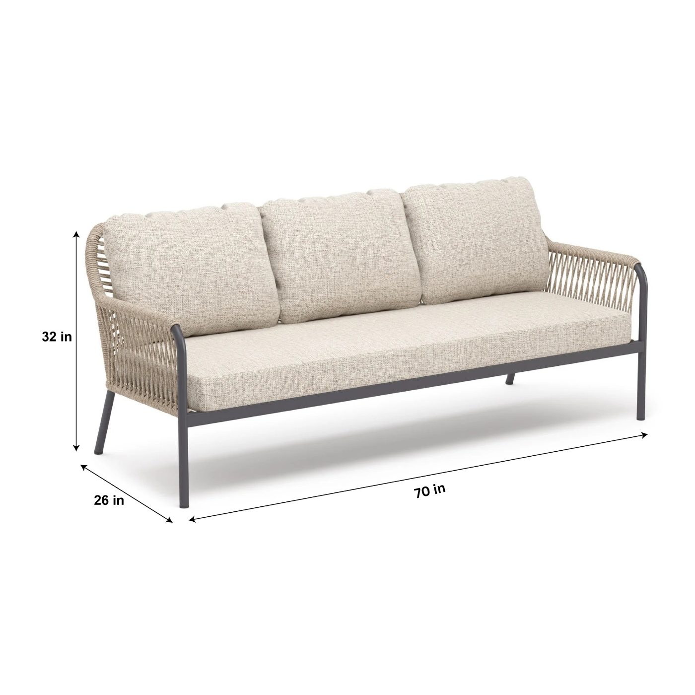Jisax Outdoor Garden Balcony Sofa Set 3 Seater,2 Single seater and 2 Center Table Set (Tan) Braided and Rope