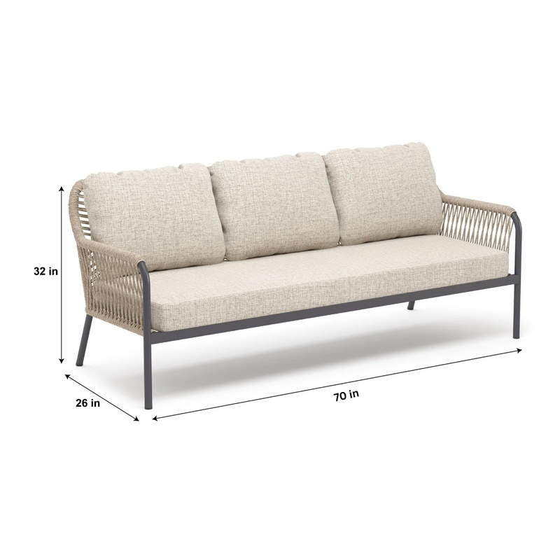 Jisax Outdoor Garden Balcony Sofa Set 3 Seater,2 Single seater and 2 Center Table Set (Tan) Braided and Rope