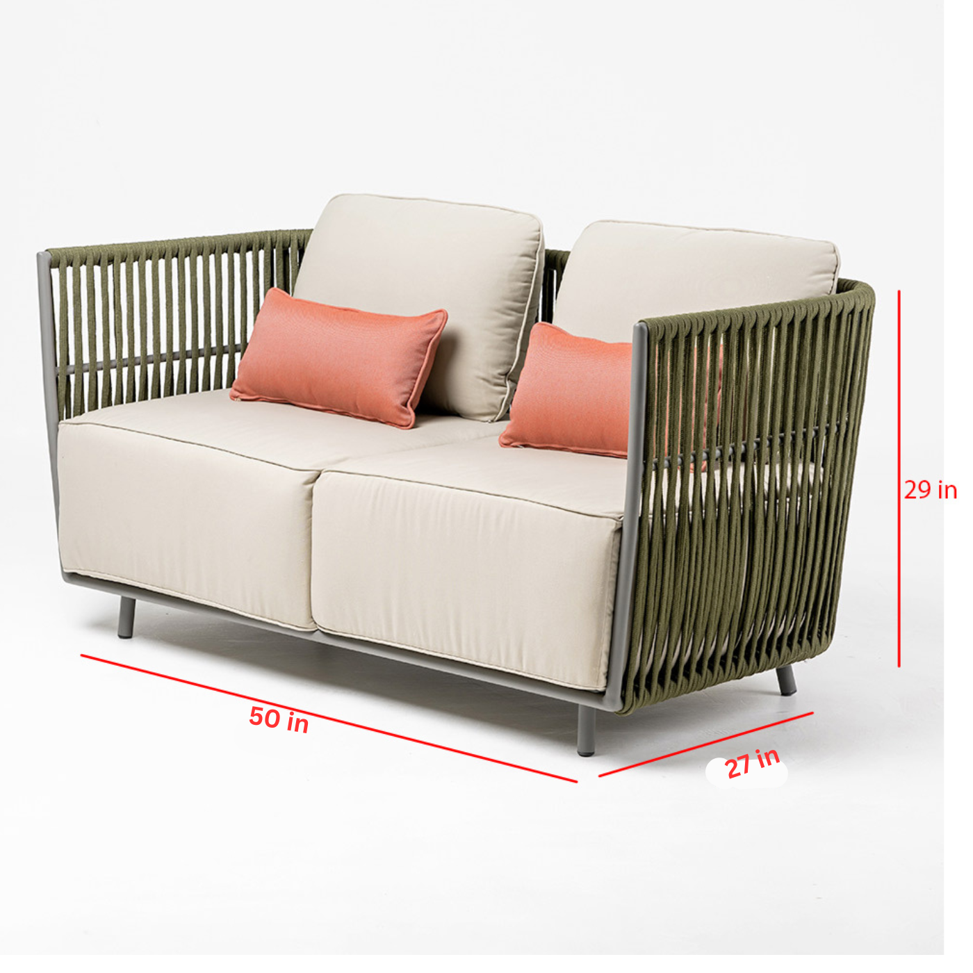 Klara Outdoor Garden Balcony Sofa Set 3 Seater,2 seater and Single Seater With 1 Table Set, Braid & Rope (Green + Beige)