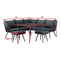 RETO Outdoor Sofa Set 5 Seater , 2 ottoman and 1 Center Table Set (Black) Braided & Rope