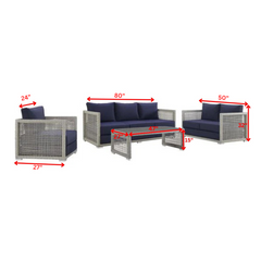 Malvolio Outdoor Set  1 Triple Seater, 1 Double Seater, 1 Single Seater, 2 Side table and 1 Center Table (Silver)