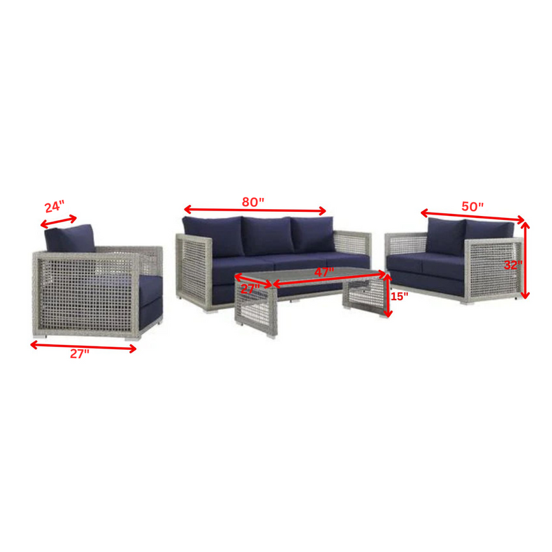 Malvolio Outdoor Set  1 Triple Seater, 1 Double Seater, 1 Single Seater, 2 Side table and 1 Center Table (Silver)