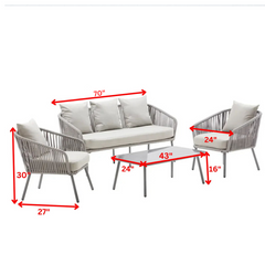Slava Outdoor Sofa Set 3 Seater , 2 Single seater and 1 Center Table (Grey) Braided & Rope