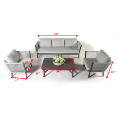 Montalti Outdoor Sofa Set 3 Seater, 2 Single seater and 1 Center Table (Grey) Braided & Rope