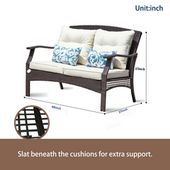 Alfonsiee Outdoor Sofa Set 2 Seater , 2 Single seater and 1 Center Table (Brown + Cream)