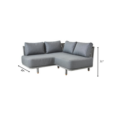 Folliero Outdoor Sofa Set 2 Seater , 1 Corner Module and 1 Center Table Braided & Rope (Grey)