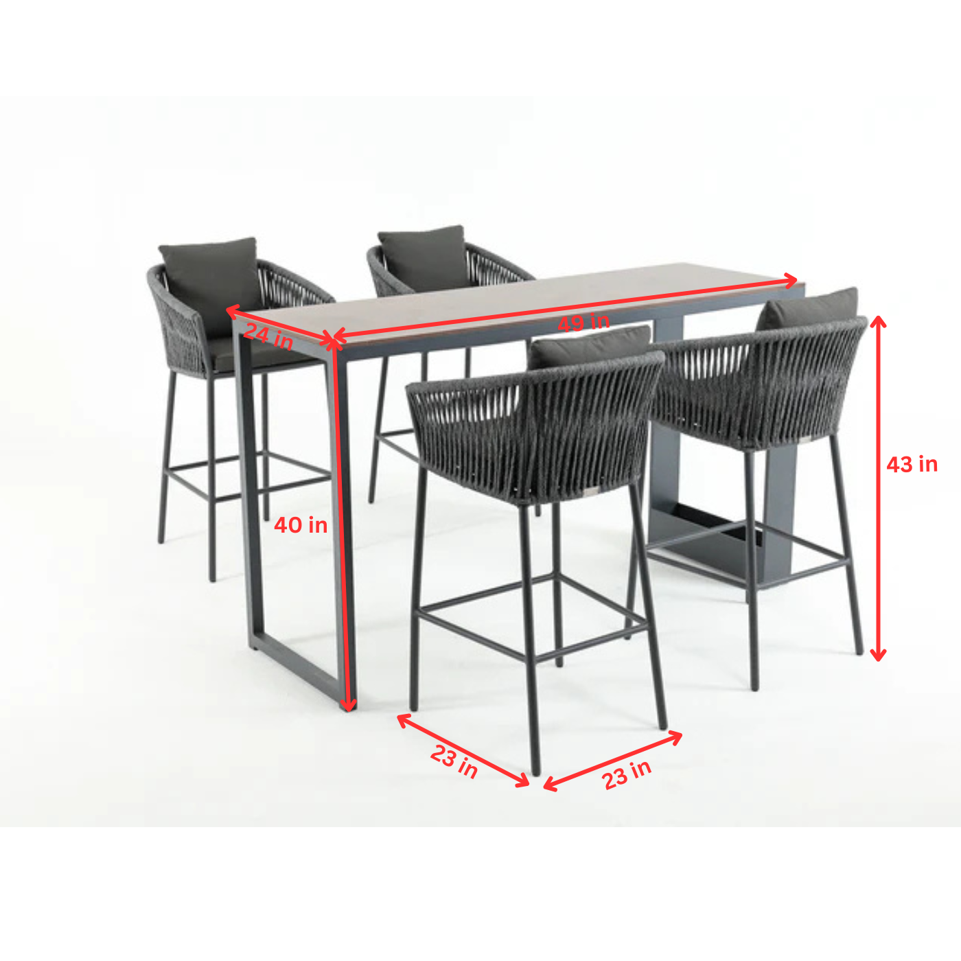 Pirlo Outdoor Patio Bar Sets 4 Chairs and 1 Table (Dark Grey)