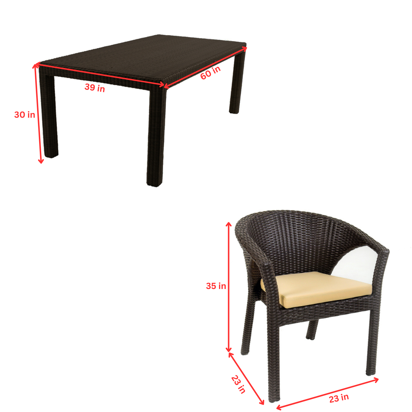 Conti Outdoor Patio Dining Set 6 Chairs and 1 Table (Dark Brown)
