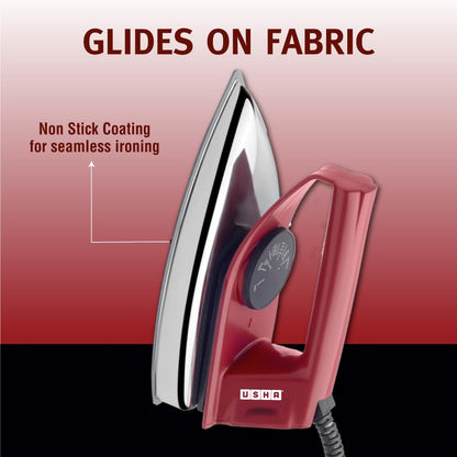 USHA EI 4175-M 750W ULTRA LIGHT WEIGHT ELECTRIC IRON WITH NON STICK PTFE COATED (BLACK WEILBURGER) SOLE PLATE, MAROON