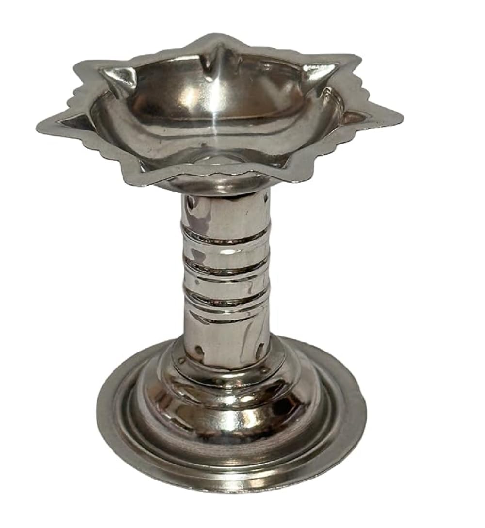Dynore Stainless Steel Diya/Samai/Lamp/Deepak for Pooja, Gifts and Home Decore, Puja Articles- Set of 1 Pcs