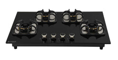 Faber Hobtop Imperia Plus 784 BRB CI BK 4 Brass Burner Auto Electric Ignition Glass Top, Black