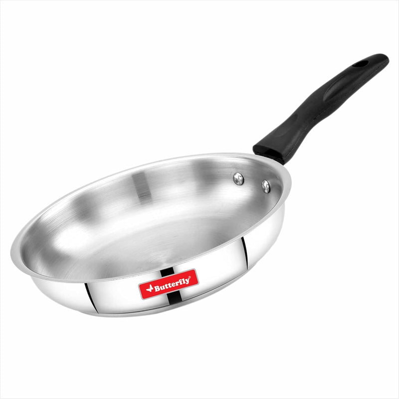 Butterfly Classic Stainless Steel Cookware 5 Pcs Set|Fry Pan 22Cm(1.4L)|Kadai 22Cm(2.2L)|Saucepan 16Cm(1.6L) with Steel Lids|Induction Base,Triply Bottom|Even,Fast Cooking with Less Oil,Silver