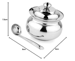 KC Stainless Steel Ghee Pot/Jar With Spoon- 300Ml, 1 Piece, Silver