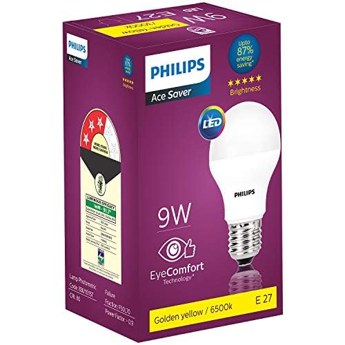 Philips 9-Watts E27 LED Warm White LED Bulb, Pack of 1, (Ace Saver)