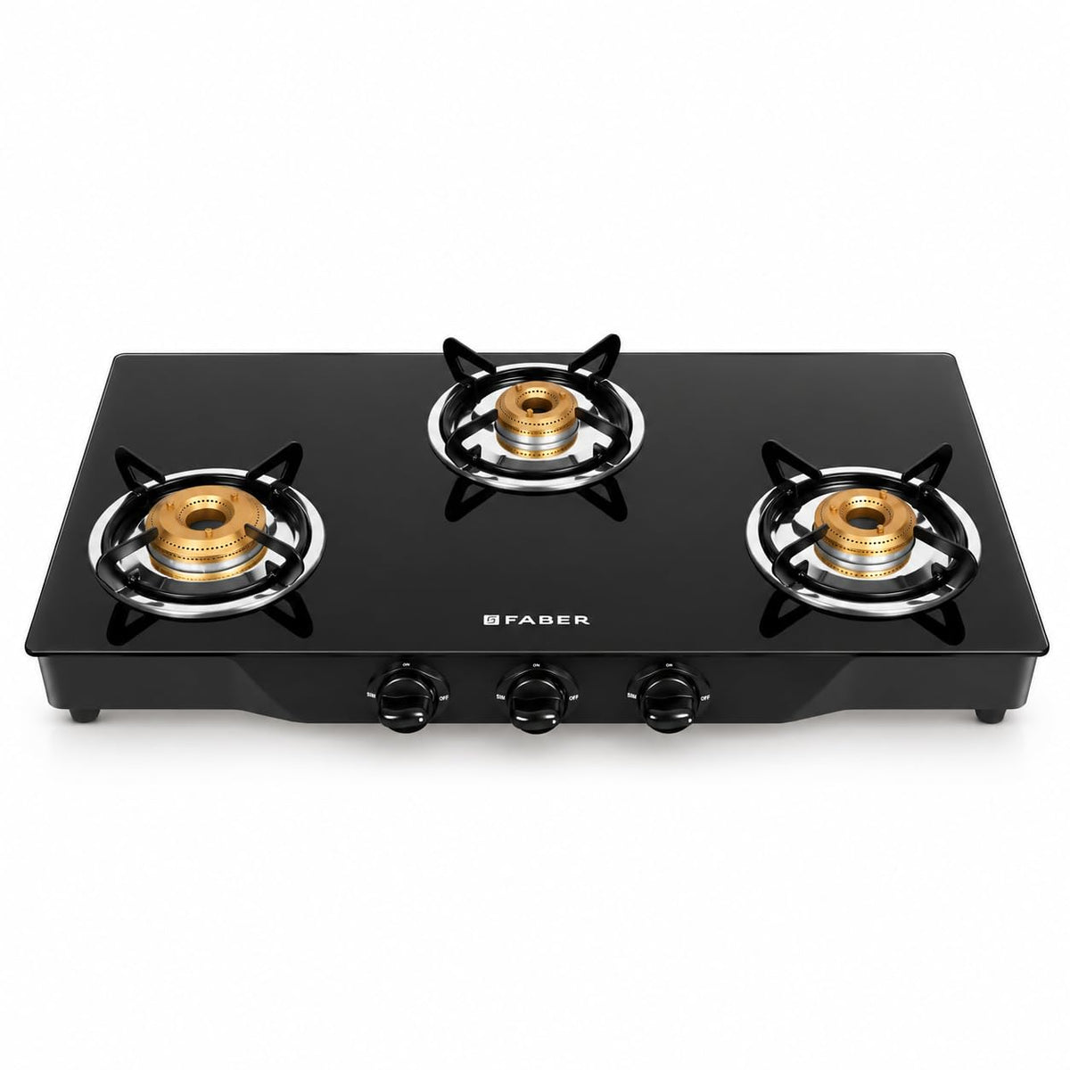 Faber Jumbo 3 Brass Burner Cooktop | 1 Jumbo, 1 Medium, 1 Small | Drip Tray | Toughened Glass | Manual Ignition | Ergono