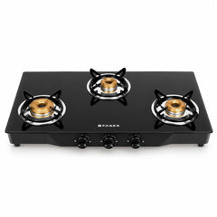 Faber Jumbo 3 Brass Burner Cooktop | 1 Jumbo, 1 Medium, 1 Small | Drip Tray | Toughened Glass | Manual Ignition | Ergono